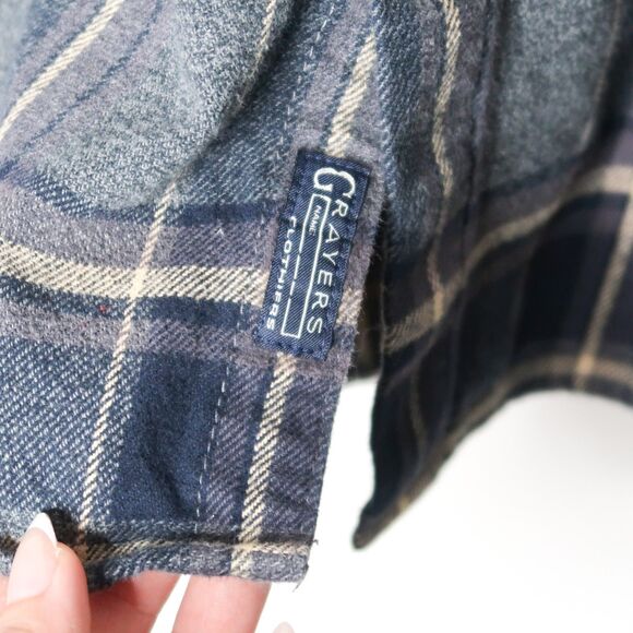 Grayers Heritage Flannels Mens Button Up Shirt Medium Gray Plaid Blue Thick Cozy - Picture 6 of 9